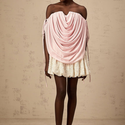 Pasqualina Pink Off-Shoulder Ruched Strapless Top