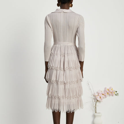 Pasqualina Tiered Pleated Midi Dress Neutrals