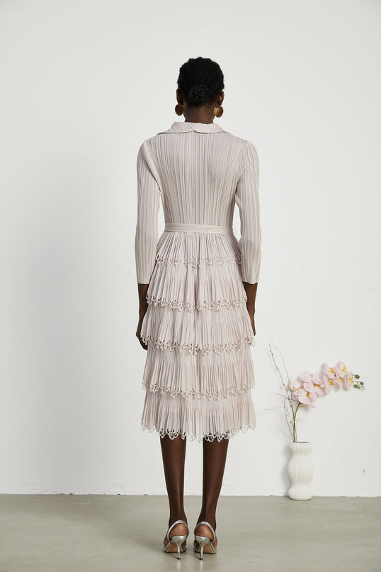Pasqualina Tiered Pleated Midi Dress Neutrals
