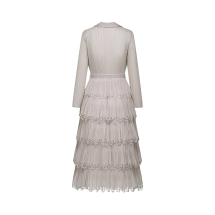 Pasqualina Tiered Pleated Midi Dress in Neutrals