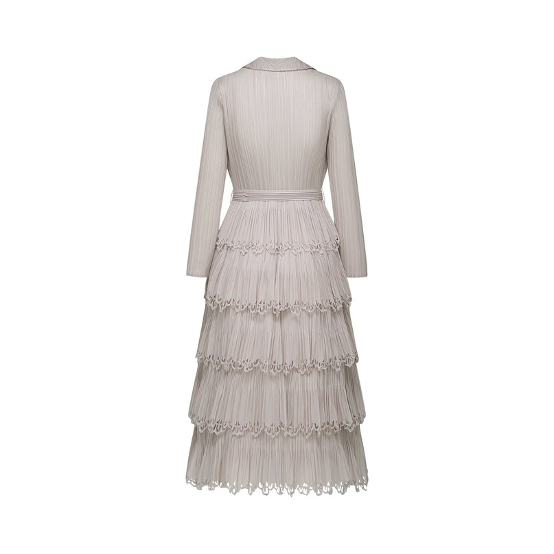 Pasqualina Tiered Pleated Midi Dress in Neutrals