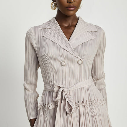 Pasqualina Tiered Pleated Midi Dress in Neutrals