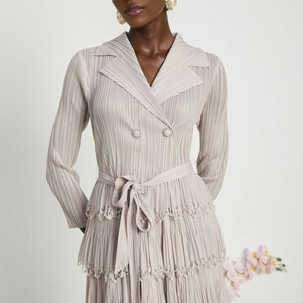 Pasqualina Tiered Pleated Midi Dress in Neutrals