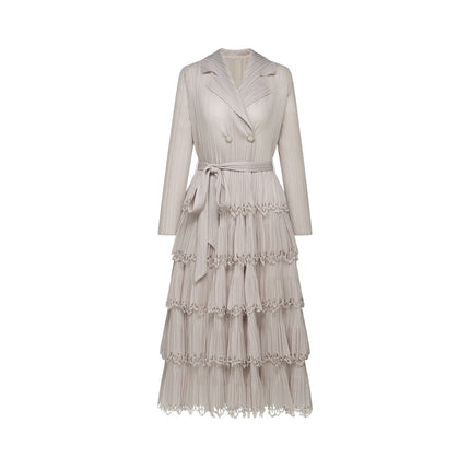 Pasqualina Tiered Pleated Midi Dress in Neutrals