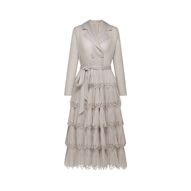 Pasqualina Tiered Pleated Midi Dress in Neutrals
