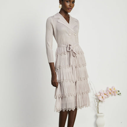 Pasqualina Tiered Pleated Midi Dress Neutrals