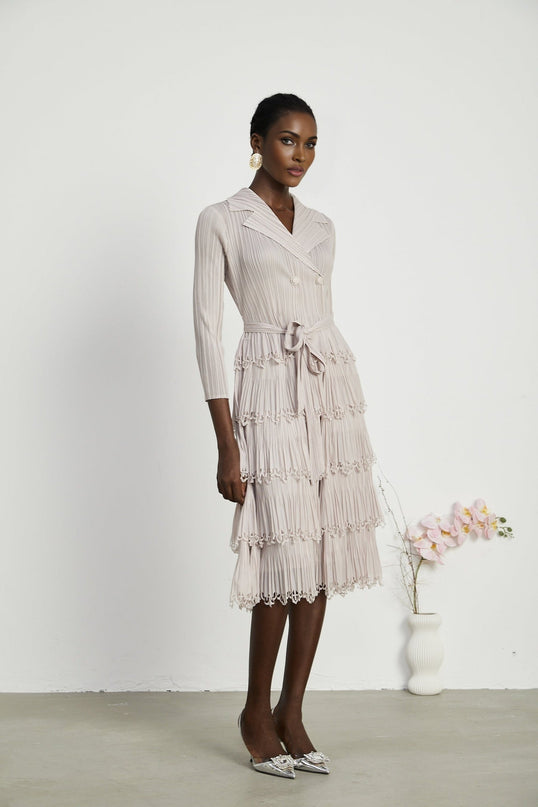 Pasqualina Tiered Pleated Midi Dress Neutrals