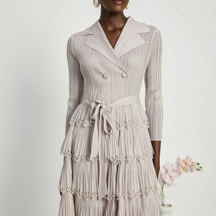 Pasqualina Tiered Pleated Midi Dress Neutrals