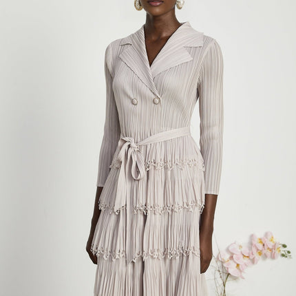 Pasqualina Tiered Pleated Midi Dress Neutrals