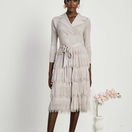 Pasqualina Tiered Pleated Midi Dress Neutrals