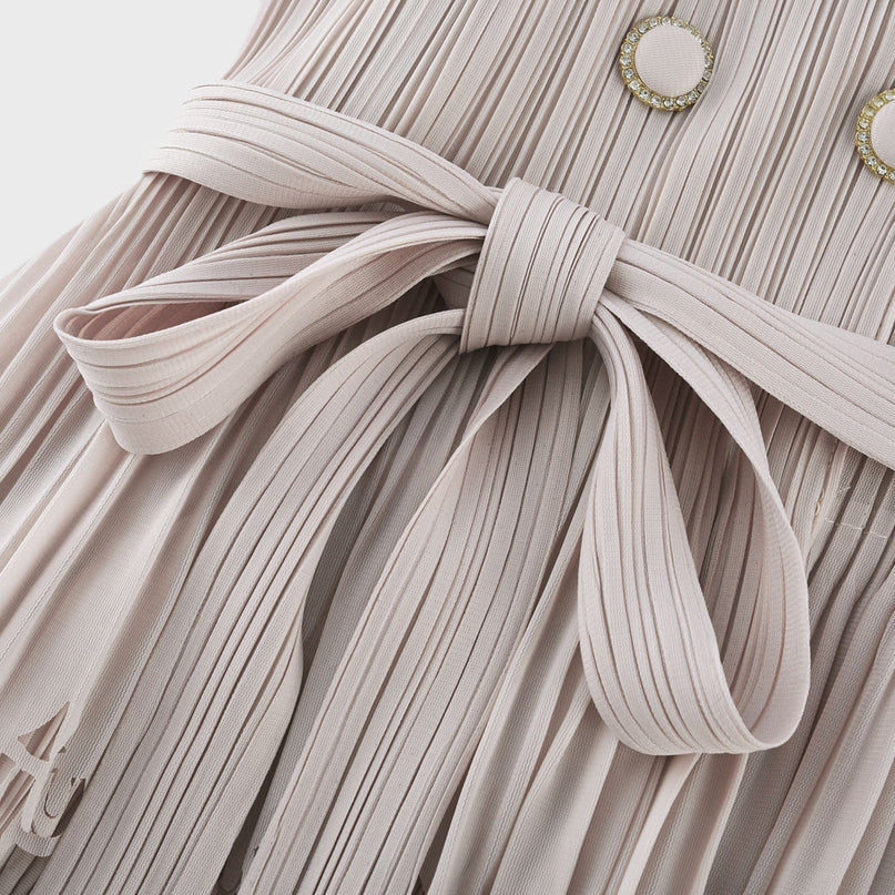Pasqualina Tiered Pleated Midi Dress Neutrals