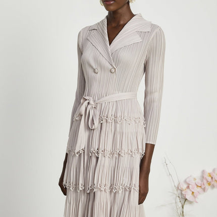 Pasqualina Tiered Pleated Midi Dress in Neutrals