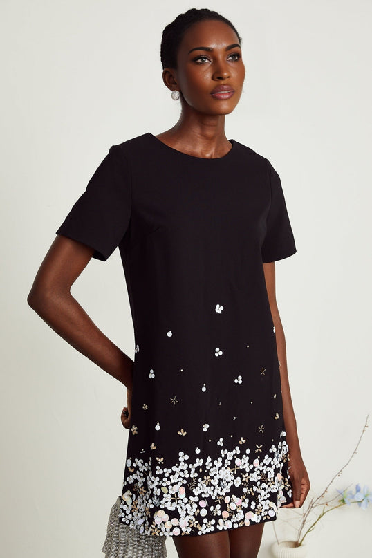 Pasquina Black Crystal Embellished Mini Dress