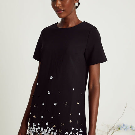 Pasquina Black Crystal Embellished Mini Dress