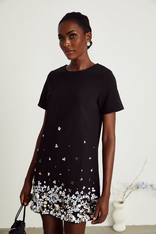 Pasquina Black Crystal Embellished Mini Dress
