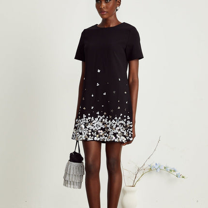 Pasquina Black Crystal Embellished Mini Dress