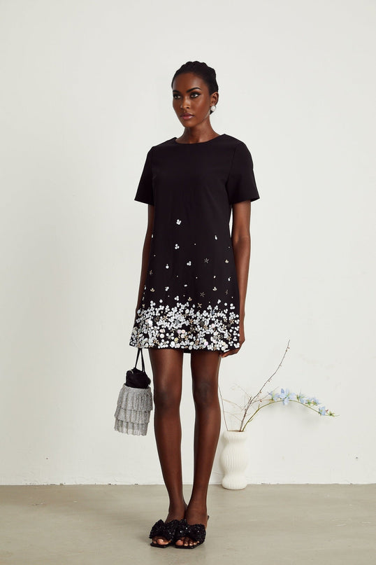 Pasquina Black Crystal Embellished Mini Dress