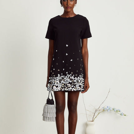 Pasquina Black Crystal Embellished Mini Dress