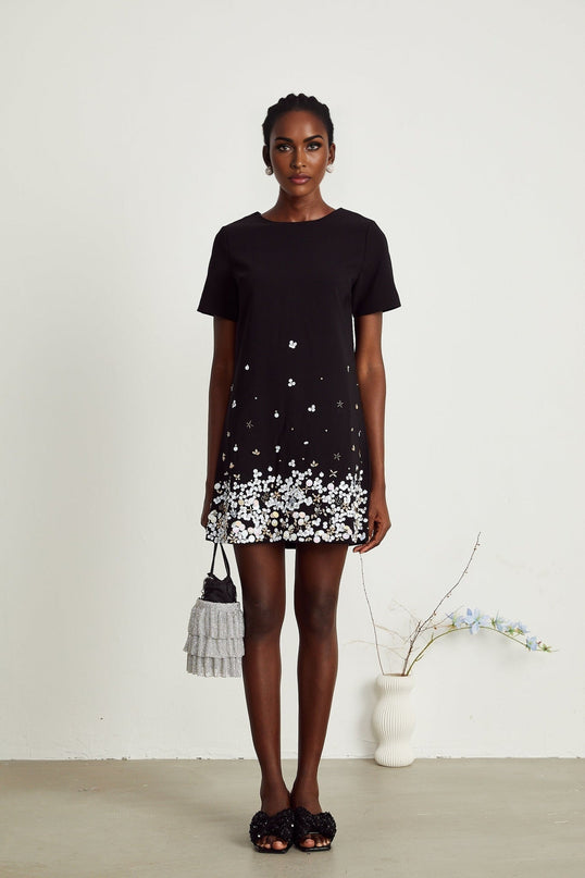 Pasquina Black Crystal Embellished Mini Dress