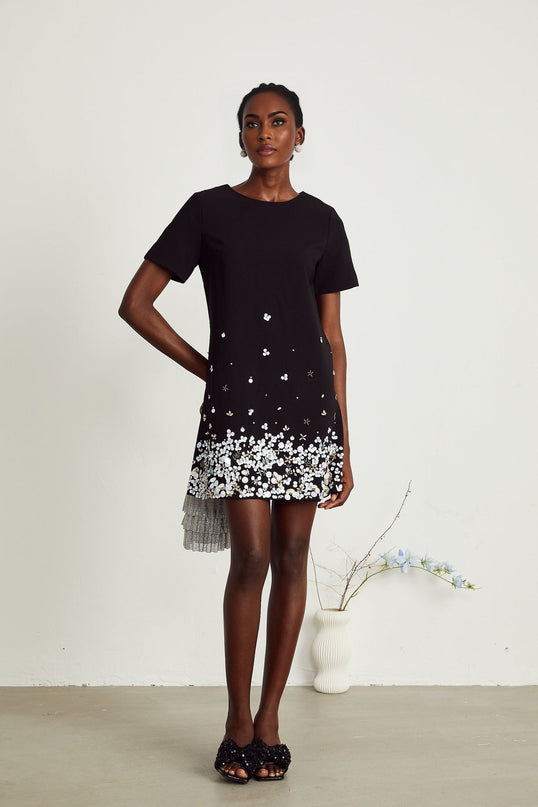 Pasquina Black Crystal Embellished Mini Dress