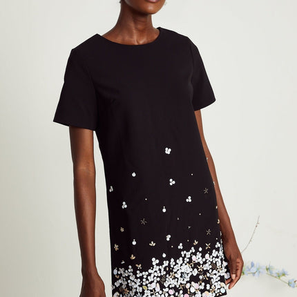 Pasquina Black Mini Dress with Crystal Embellishments