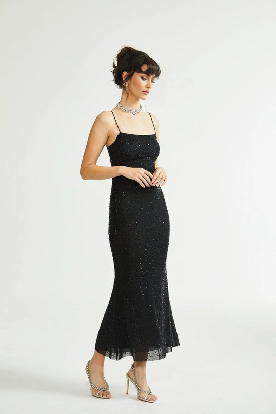 Pasquina Sequin Embellished Midi Dress in Neutrals