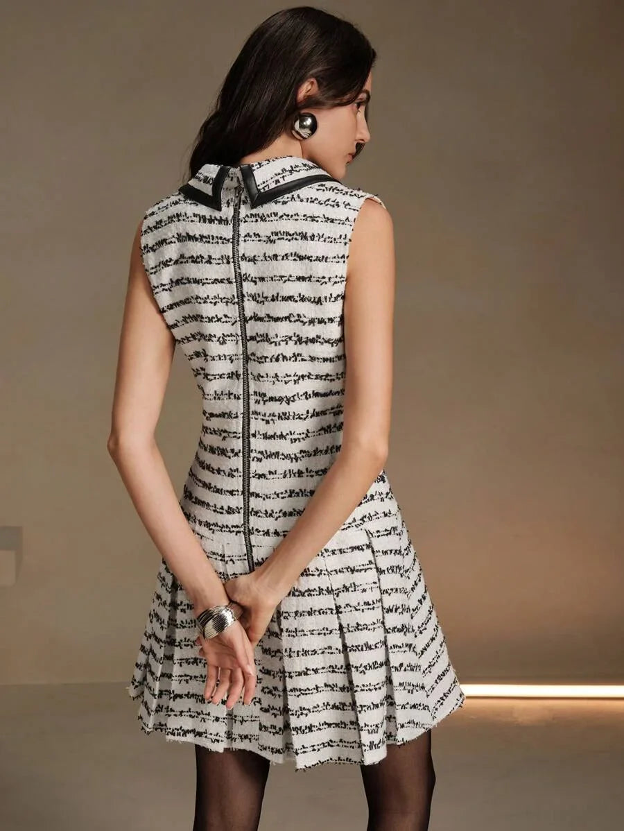 Patchwork Leather Striped Jumper Dress For Women AutumnWinter