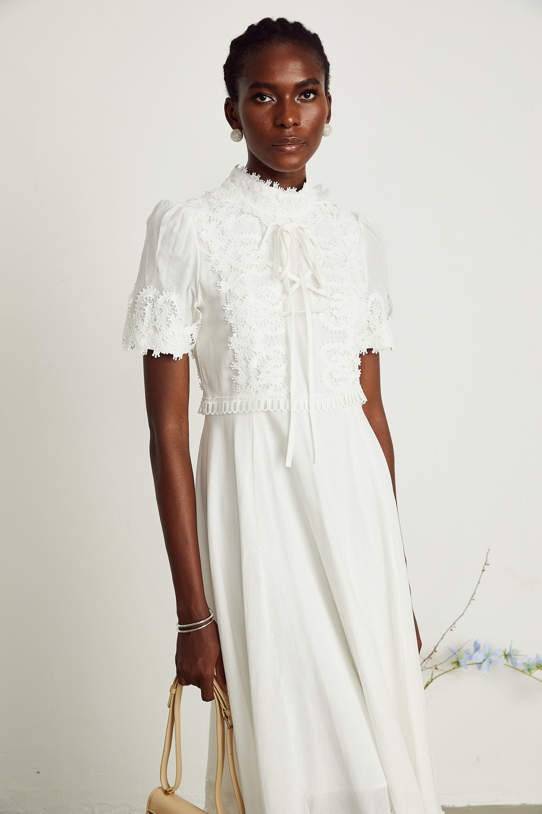 Patricia white florallace midi dress