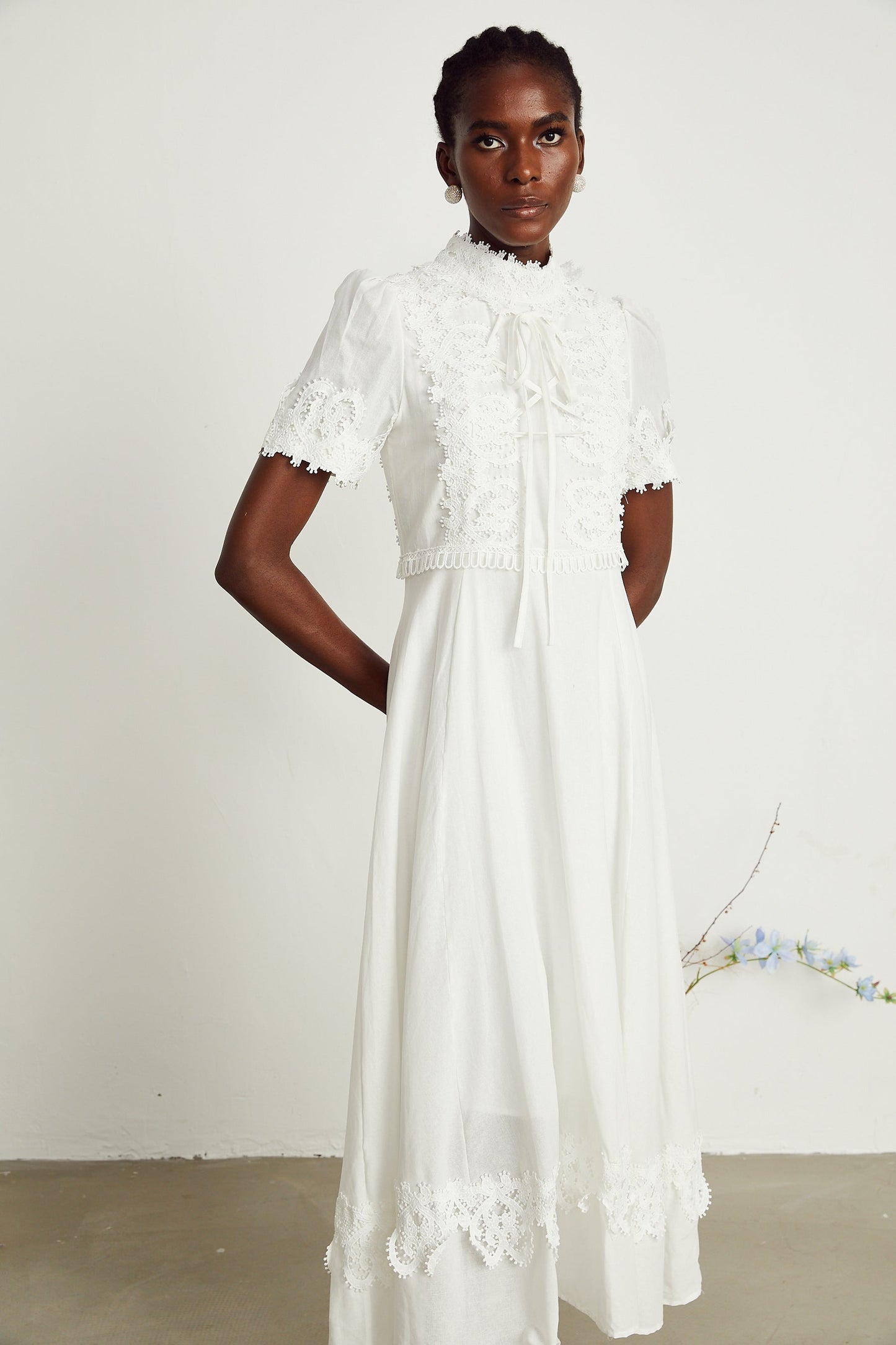 Patricia white florallace midi dress