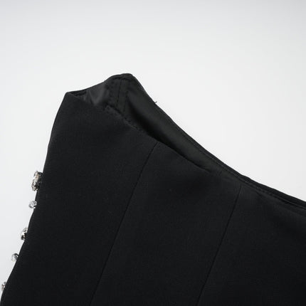 Patrizia Black Maxi Dress with Pleated Detailing and Crystal Embellishments