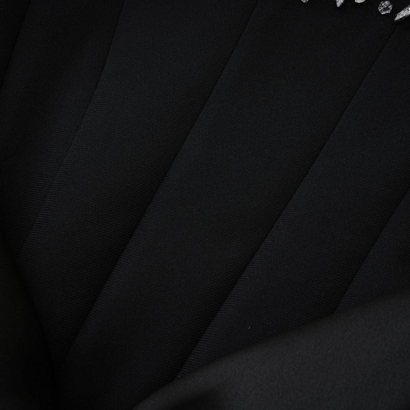 Patrizia Black Maxi Dress with Crystal Embellishments and Pleated Detailing