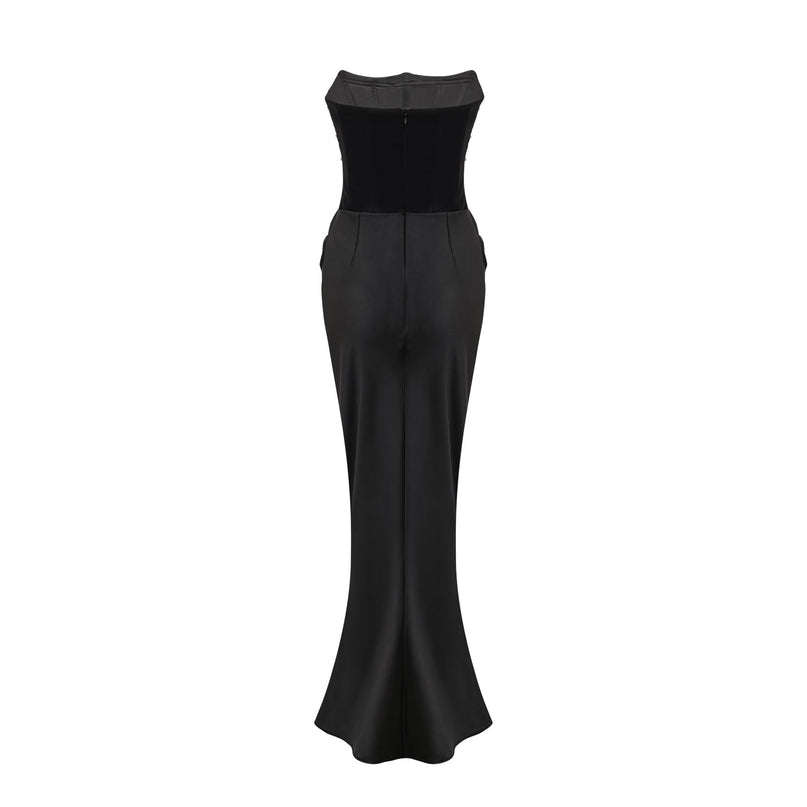 Patrizia Black Maxi Dress with Crystal Embellishments and Pleated Detailing