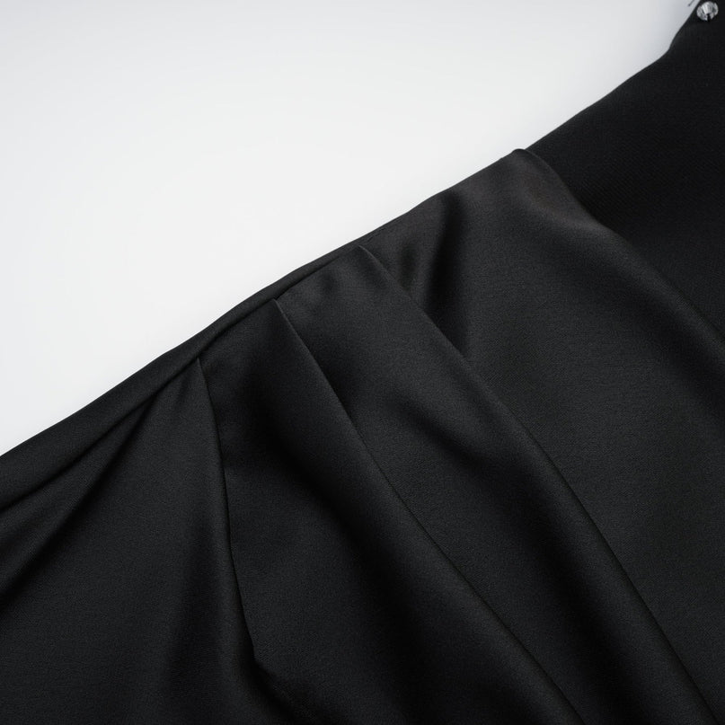 Patrizia Black Maxi Dress with Pleated Detailing and Crystal Embellishments
