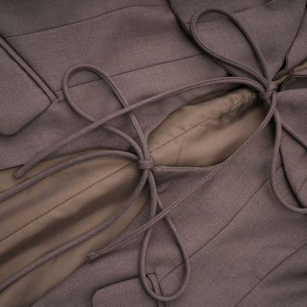 Patrizia Grey Blazer with Tie-up Design and Inset Pockets in Cotton Polyester Blend
