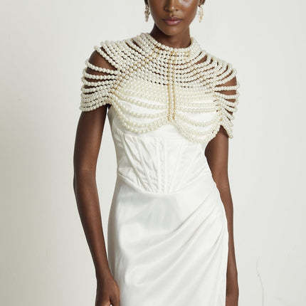 Patrizia White Faux Pearl Embellished Shawl