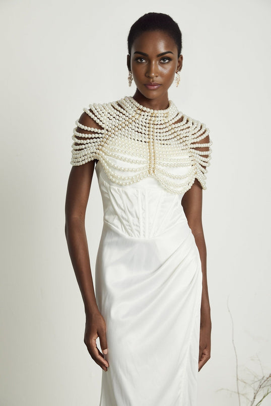 Patrizia White Faux Pearl Embellished Shawl