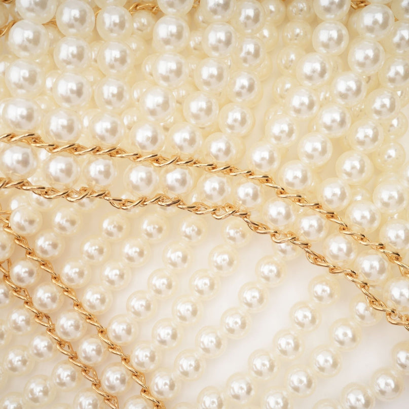 Patrizia White Faux-Pearl Embellished Shawl with Crew Neck and Open-Back Detail