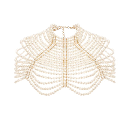 Patrizia White Faux-Pearl Embellished Shawl with Crew Neck and Open-Back Detail