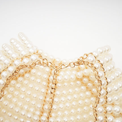 Patrizia White Faux Pearl Embellished Shawl with Crew Neck and Open Back Detail