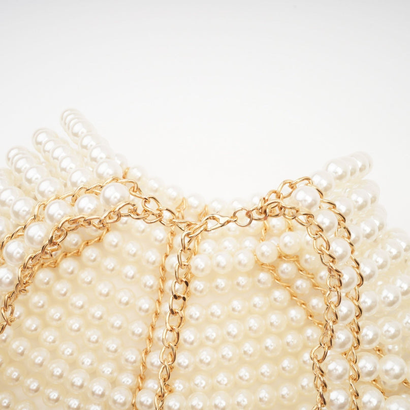 Patrizia White Faux Pearl Embellished Shawl with Crew Neck and Open Back Detail
