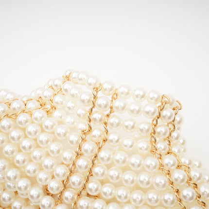 Patrizia White Faux Pearl Embellished Shawl with Crew Neck and Open Back Detail