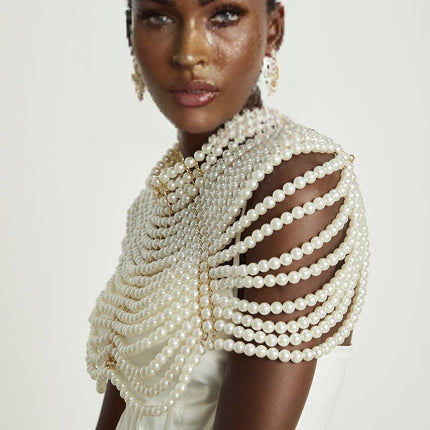 Patrizia White Faux-Pearl Embellished Shawl