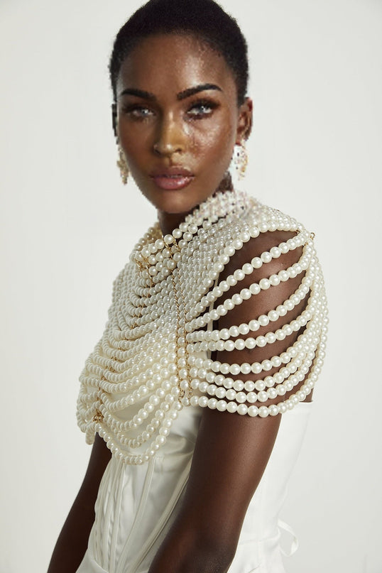 Patrizia White Faux-Pearl Embellished Shawl