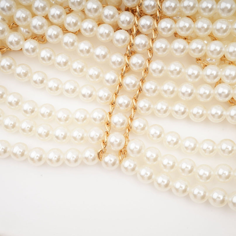 Patrizia White Faux Pearl Embellished Shawl with Crew Neck and Open Back Detail