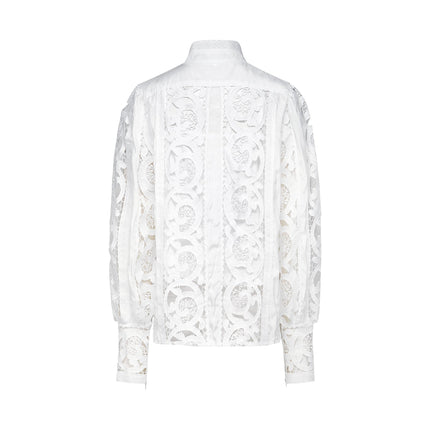 Patrizia White Lace Floral Shirt and Skirt Set