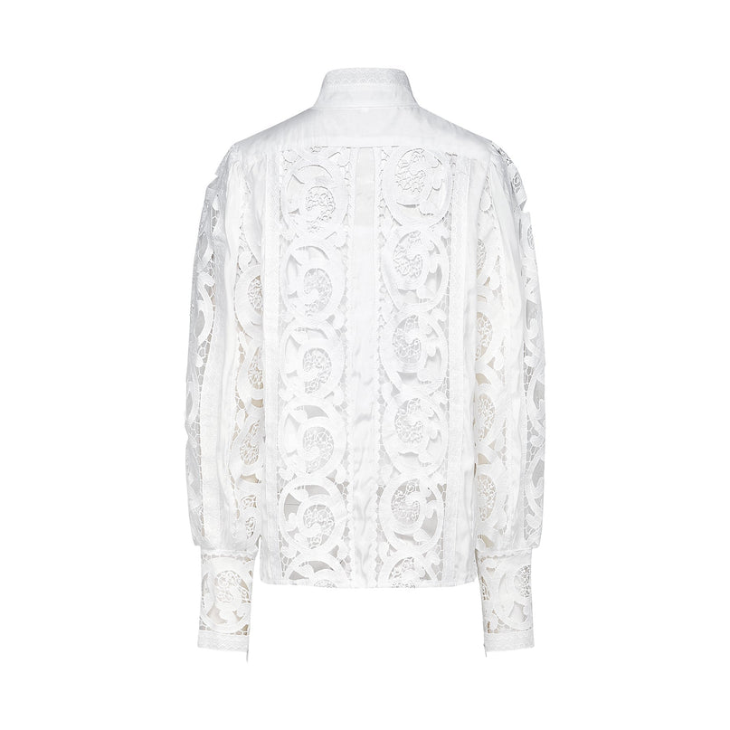 Patrizia White Lace Floral Shirt and Skirt Set