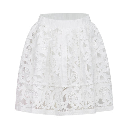 Patrizia White Lace Floral Shirt and Skirt Set