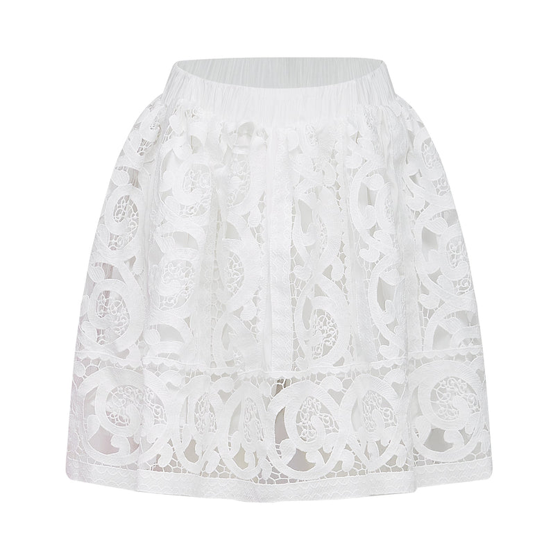 Patrizia White Lace Floral Shirt and Skirt Set