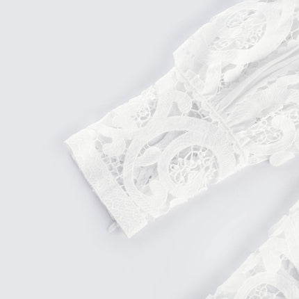Patrizia White Lace Floral Shirt Skirt Set