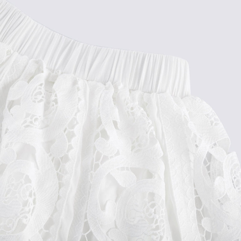 Patrizia White Lace Floral Shirt Skirt Set